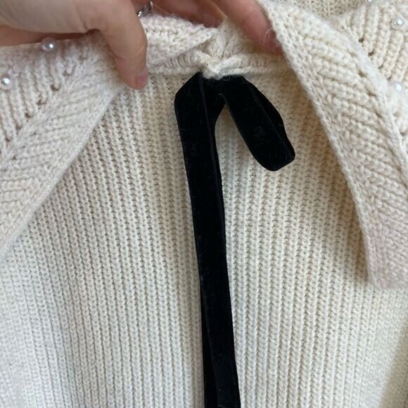 Zara Womens Large Beaded Embellished Collar Pullover Sweater Ecru Cream Twee Tie - Picture 3 of 10